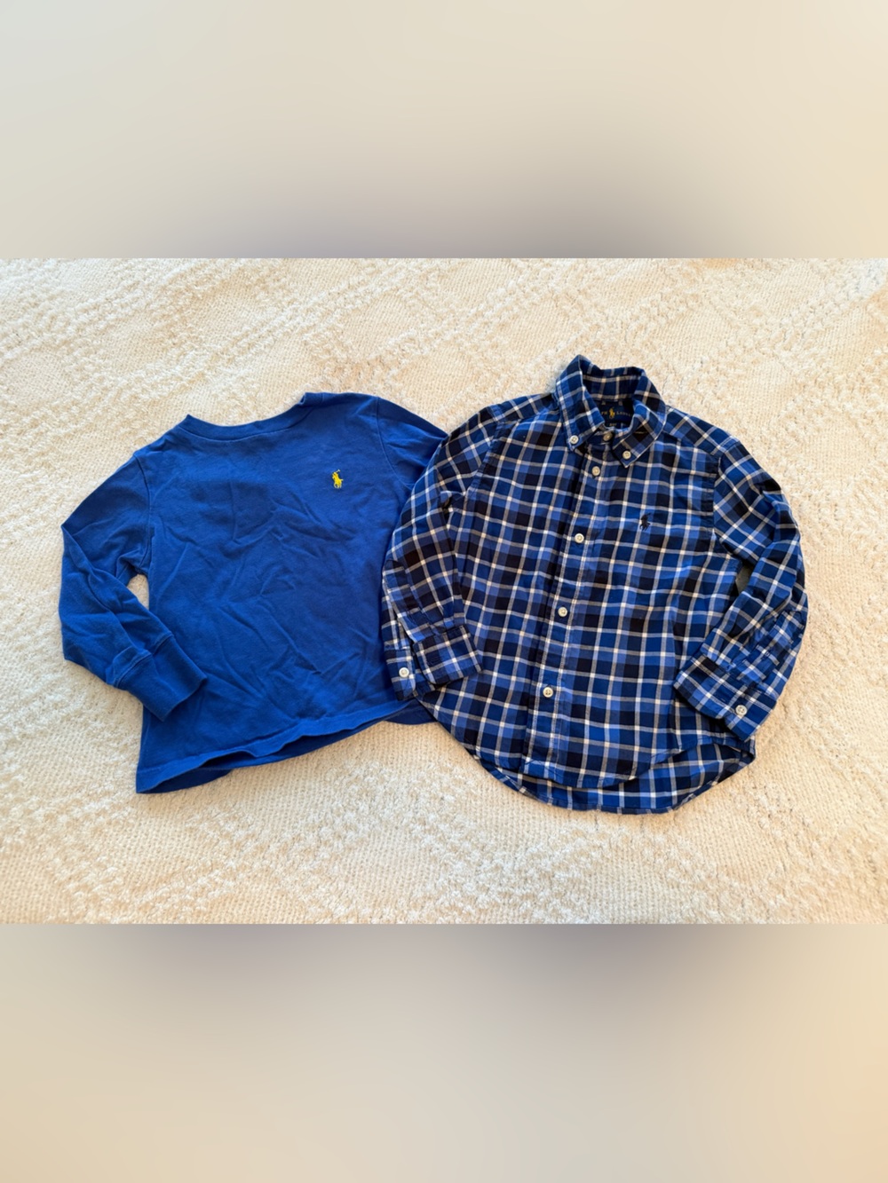 Polo Ralph Lauren Two Shirt Bundle - plaid button down & blue long sleeve